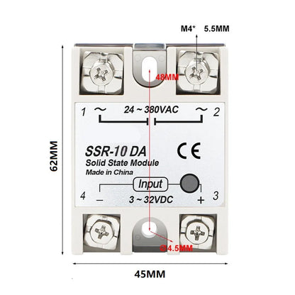 Single Phase Solid State Relay SSR-10DA DC Controlled AC Single-phase Solid State Relay 10A DC-AC Relay 3-32V DC To 24-380V AC