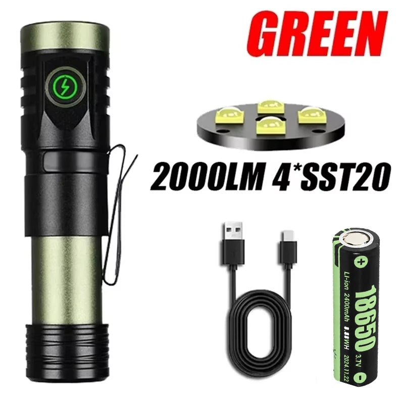 Rechargeable LED Flashlight Powerful Torch with Side Light Power Bank Zoom Emergency Lamp Outdoor Strong Light Camping Lantern