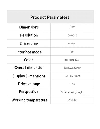 1.28-Inch Round TFT LCD Display Module 240x240 RGB GC9A01 SPI Interface