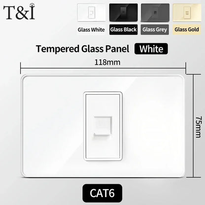 118x75mm Type-C Fast Charging Wall Socket Italy & Chile Schuko Outlet Tempered Glass Panel Type Switch