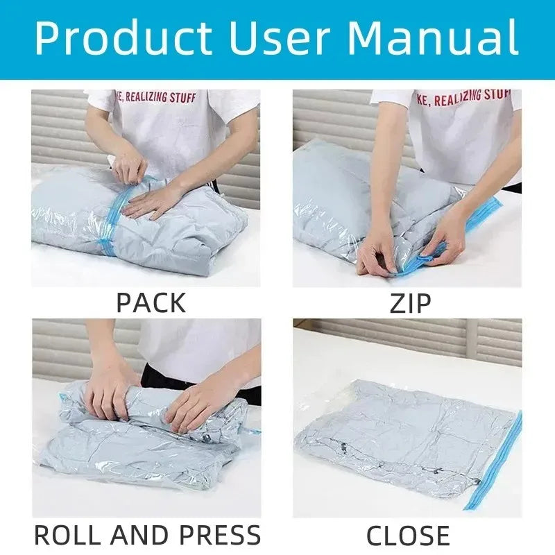 Reusable Travel Clothes Air Vacuum Bags Roll Up Compression Storage Bags For Suitcases Tops Pants Portable Foldable Storage Bags