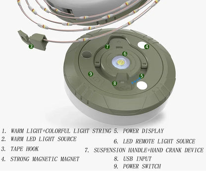 Camping String Lights Rechargeable LED Flashlight Hook lamp 4 in 1 Design 10m RGB Atmosphere Light Outdoor Waterproof Tent Light