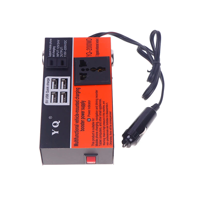 New Car Inverter Car Power Inverter 2000W  DC 12V/24V To DC 110V/220V Converter Trip 4 USB Overload Protection