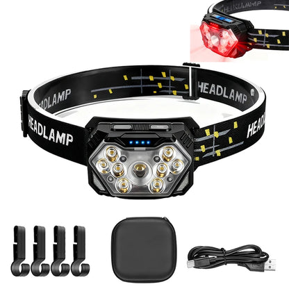 Rechageable LED Motion Sensor Headlight 9 Led Strong Light Headlamp Portable Fishing Camping Outdoor Head Lamp Work Flashlight
