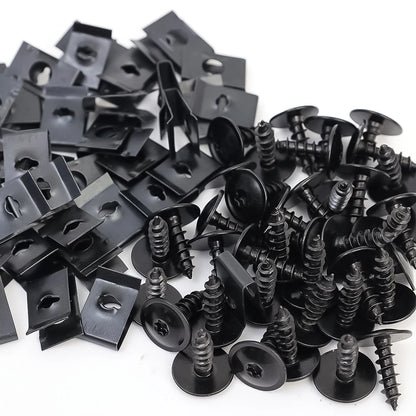 U-Shaped Metal Spacers & Self-Tapping Screws Kit for Car & Motorcycle — M4 M5 Iron U-Clips Fastener Set
