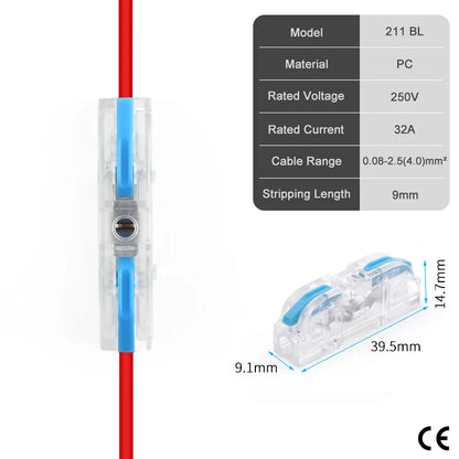 50PCS Lever Wire Connectors 1 to 1 Inline Push-in Splice Insulated Terminal Universal Compact Electrical Connector AWG 28-12