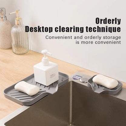 New Faucet Mat Kitchen Sink Tray, Soap Dispenser Sponge Drain Pad, Sink Splash Drying Mat, Countertop Storage Soap Tray