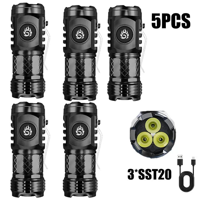 High Quality 3*SST20 LED Flashlight Built-in Battery USB Rechargeable Pen Clip Head Flashlight Waterproof Camping Hiking Torch