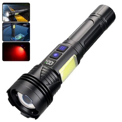 Outdoor Rechargeable RGB Led Flashlight Zoomable Torch Strong Light 11 Mode Tactical Lamp for Camping Fishing Emergency Lantern