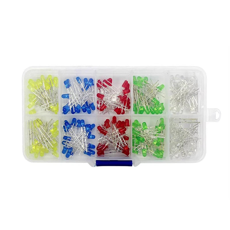 200PC/Lot 3mm & 5mm LED Kit Mixed Color Red Green Yellow Blue White Light Emitting Diodes with Storage Box