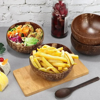 6/1PCS Natural Coconut Bowl Set Wooden Salad Ramen Bowl Coconut Wood Spoon Set Coco Smoothie Kitchen Tableware Coconut Bowl
