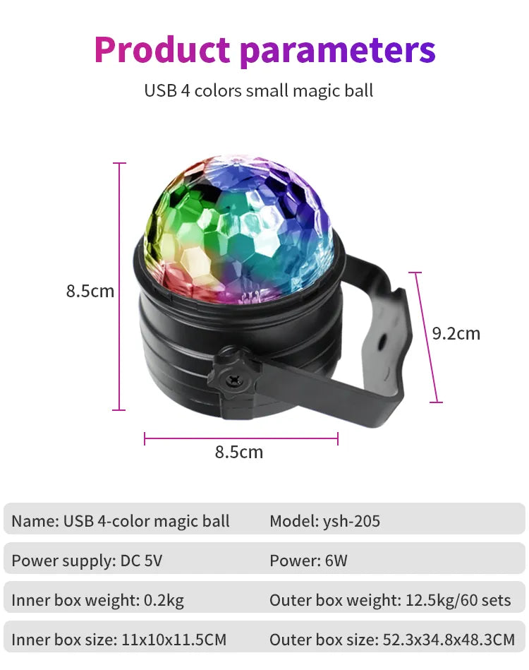 Sound Activated LED Disco Ball Light with Remote Remote Party Lamp