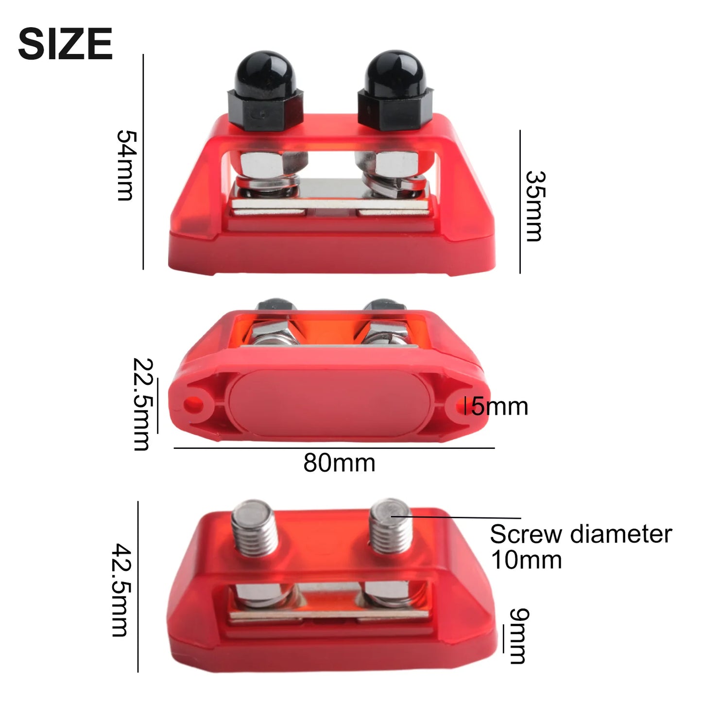 12V-48V Bus Bar M8 M10 DC Bus Bar Stainless Steel Studs Polycarbonate Plastic Cover Power Distribution For Yachts
