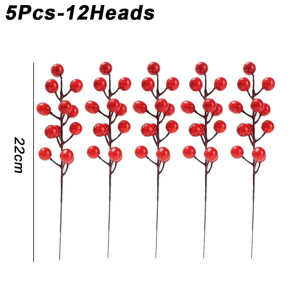 20/1Pcs Christmas Artificial Berries Fake Holly Berry Flower Stamen Bouquet DIY Christma Wreath Xmas New Year Gifts Table Decor