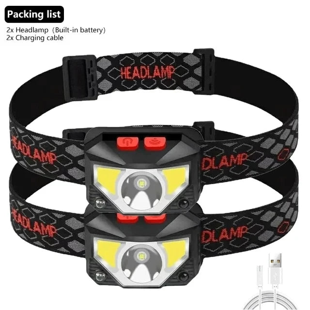 8 Modes Motion Sensor XPE COB LED Headlamp USB Rechargeable