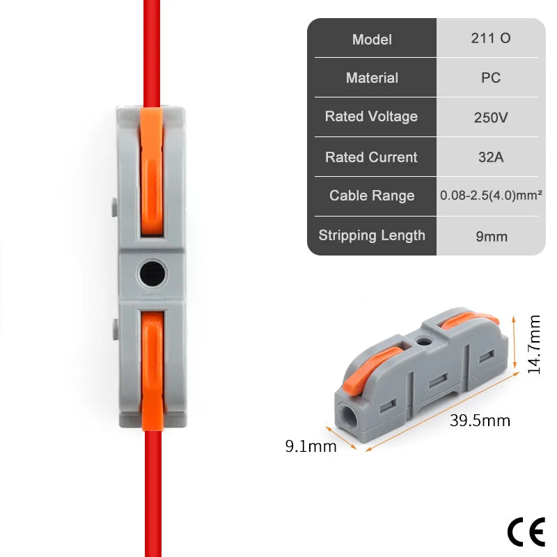 50PCS Lever Wire Connectors 1 to 1 Inline Push-in Splice Insulated Terminal Universal Compact Electrical Connector AWG 28-12