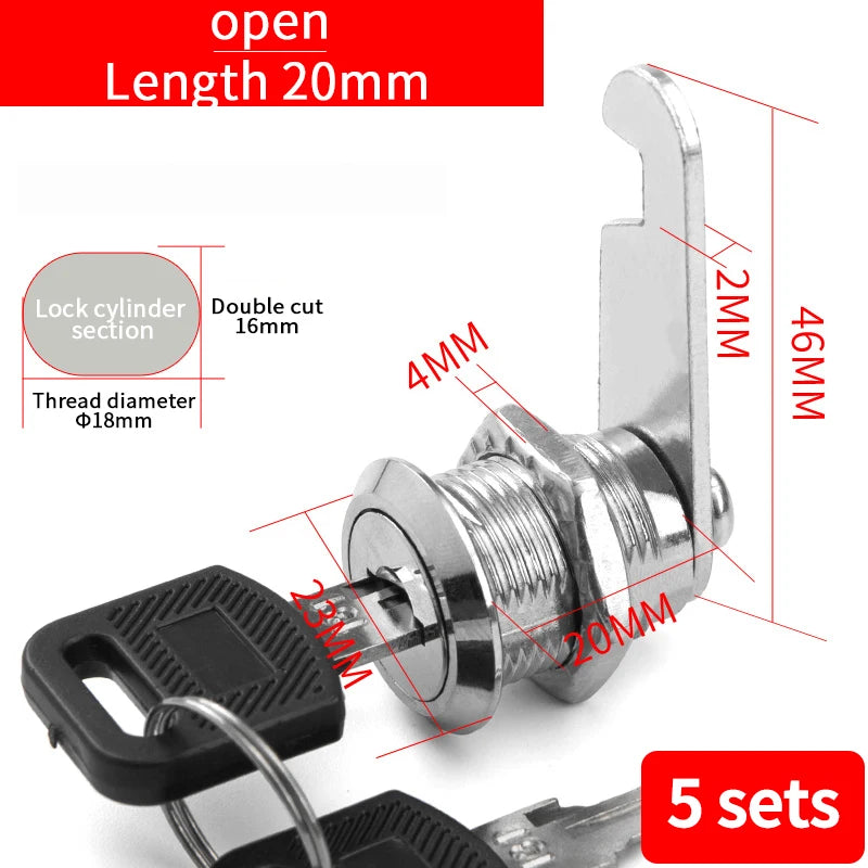 Cabinet Cam Lock Set Two-Sided Keyed Alike 16MM-30MM Cylinder Cam Locks for Mailbox File Drawer Compartment