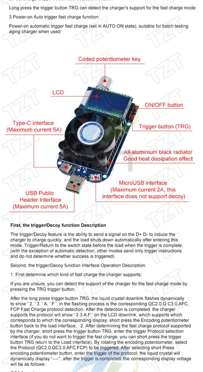 KZ35 Constant Current Electronic Load USB Type-C QC2.0 QC3.0 AFC FCP Trigger Battery Tester Discharge Capacity Meter
