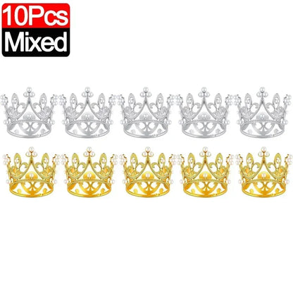 Mini Crown Cake Topper Pearl Tiara Gold Silver 20/1PCS