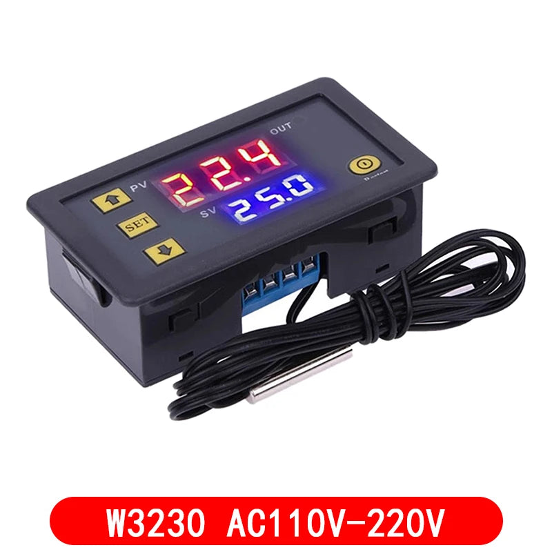 W3230 Digital Temperature Controller LED Thermostat with Heating and Cooling Switch, DC 12/24V or AC 110/220V