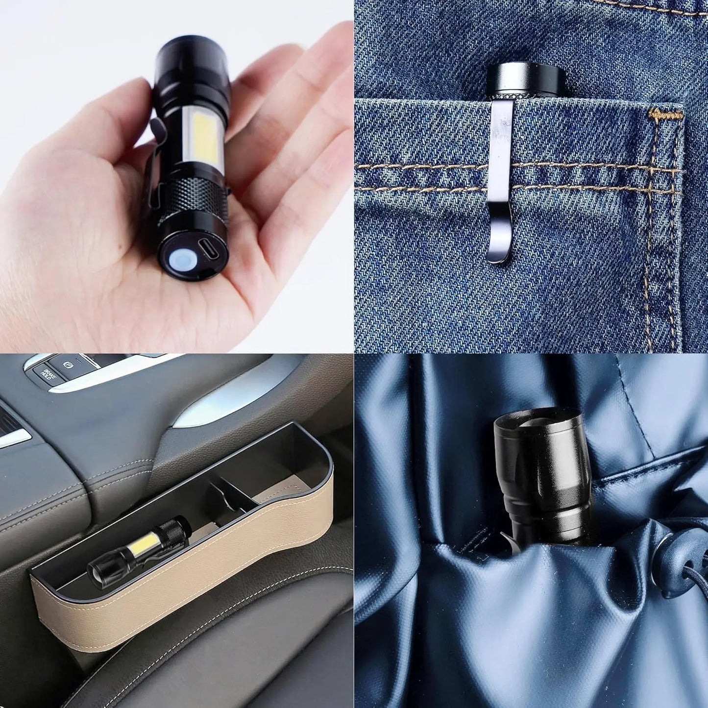 COB+XPE Mini LED Pocket Flashlight with Pen Clip Portable USB Rechargeable Torch Outdoor Zoomable Light Tactical Lantern Lamp