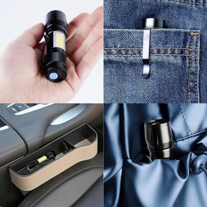 COB+XPE Mini LED Pocket Flashlight with Pen Clip Portable USB Rechargeable Torch Outdoor Zoomable Light Tactical Lantern Lamp