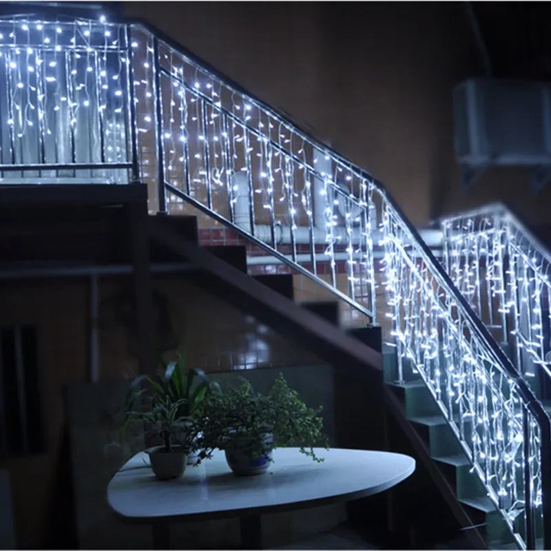 Christmas Icicle Light Decorations Outdoor Garden Street Droop LED Lamp Curtain String Fairy Garland for Eaves
