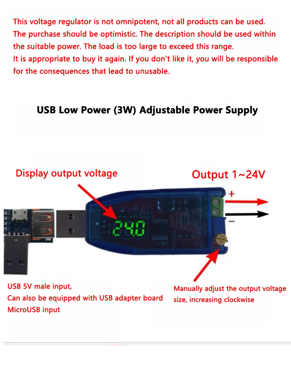 DC-DC USB Adjustable Step-Up/Step-Down Power Supply Voltage Regulator Module with Red Display