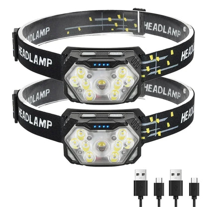 Powerful LED Sensor Headlamp USB Rechargeable Head Torch with Built-in Battery