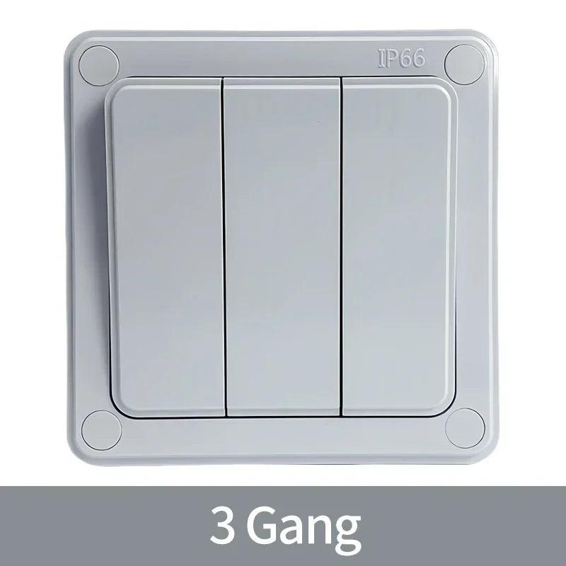 IP66 Outdoor Wall Switch 16A Weatherproof Push Button 1/2/3 Gang Electrical for Garden Patio Exterior Use