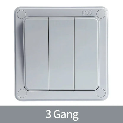 IP66 Outdoor Wall Switch 16A Weatherproof Push Button 1/2/3 Gang Electrical for Garden Patio Exterior Use