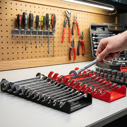 Red Wrench Organizer Plastic Wrench Organizer Tray Sockets Storage Tools Rack Sorter Standard Spanner Holders Wrench Holder