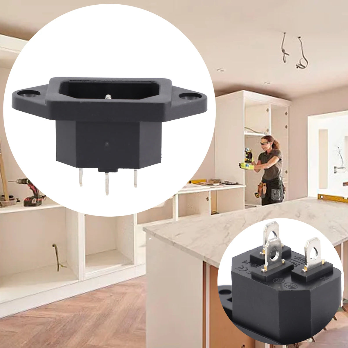 Power Connector 3 Pin Charging Socket AC-04 Built-in Male Female Rated 250V 10A for Battery and Electrical Use