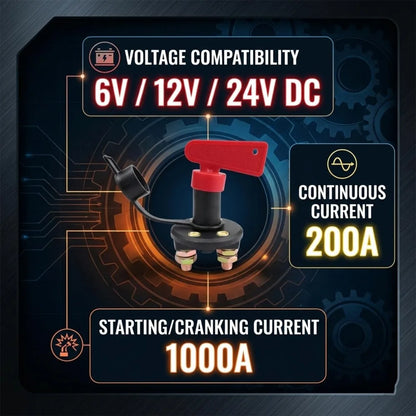 12V 24V Battery Kill Switch Disconnect Isolator Master Cut Off Key 200A Heavy Duty Power Saver for Car RV Boat ATV Maintenance