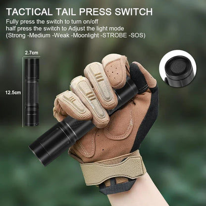 Outdoor LED Flashlight with Pen Clip Tactical Torch 6 Modes Torch Aluminum Alloys Waterproof Lantern Light for Home Camping Lamp