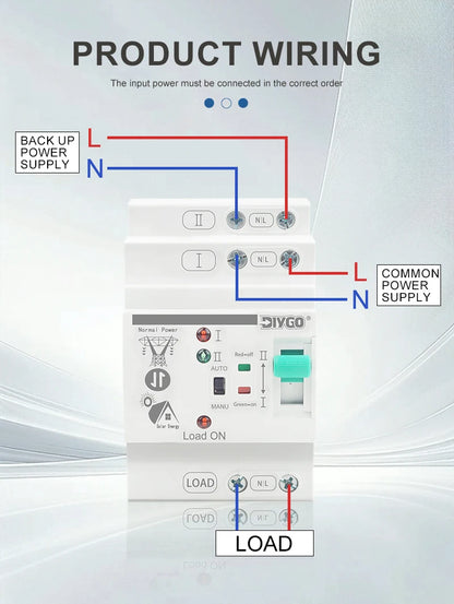 Small DIN Rail 80A 2P/4P ATS Automatic Transfer Switch, 110V/220V Dual Power PV/Solar Uninterrupted Electrical Selector Switch
