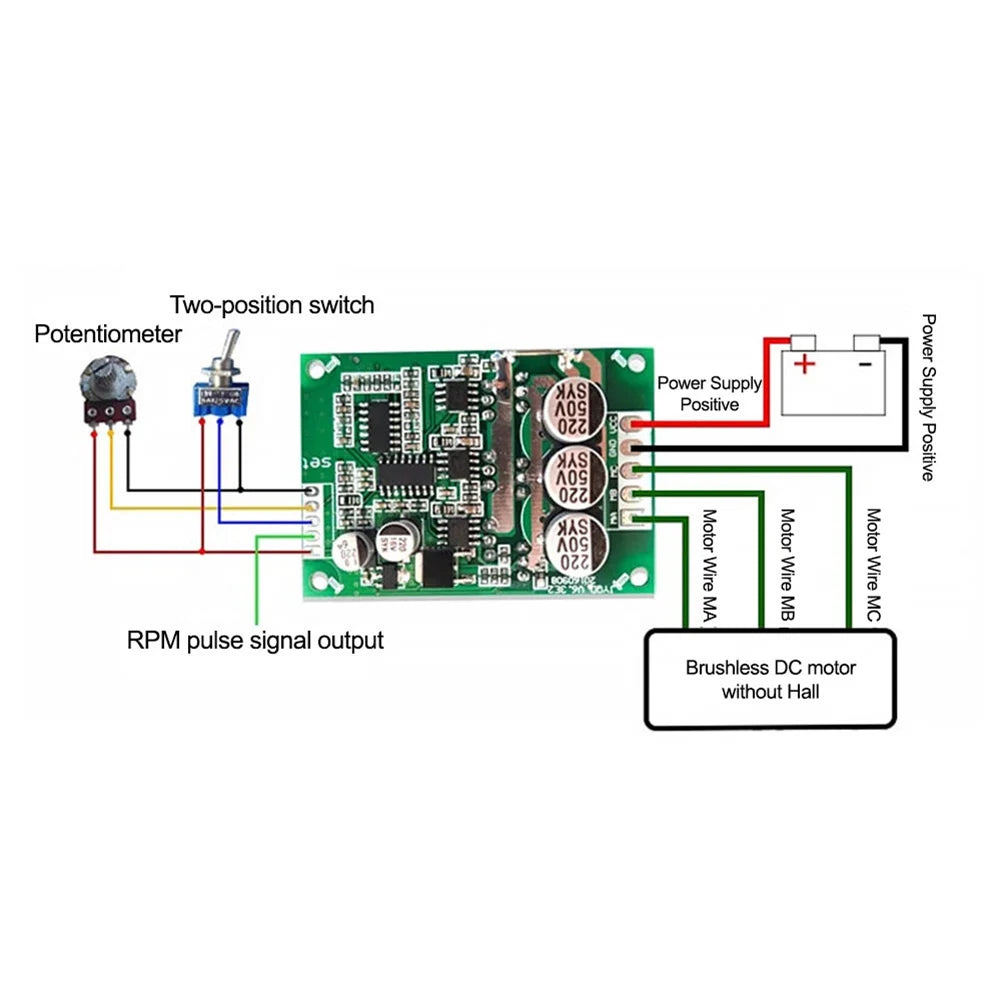Motor Driver Board BLDC DC12-36V 500W Brushless Speed Controller For PWM Hall-less Motor Control Brushless Motor Speed Regulator
