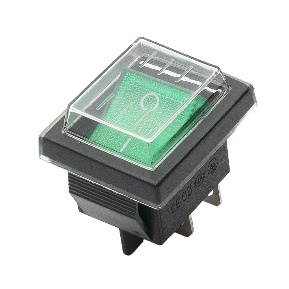 Rocker Switch 4 Pins DPST with Waterproof Cover Rated 16A 250VAC for Use in Industrial Machines and Electrical Appliances