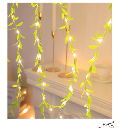 Christmas Decoration LED Fairy Light String Willow Leaf Garland for Home Wedding, Party, Festive Tree Decor with Power Supply