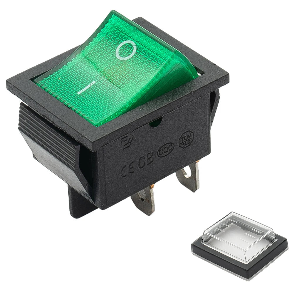 Rocker Switch 4 Pins DPST with Waterproof Cover Rated 16A 250VAC for Use in Industrial Machines and Electrical Appliances