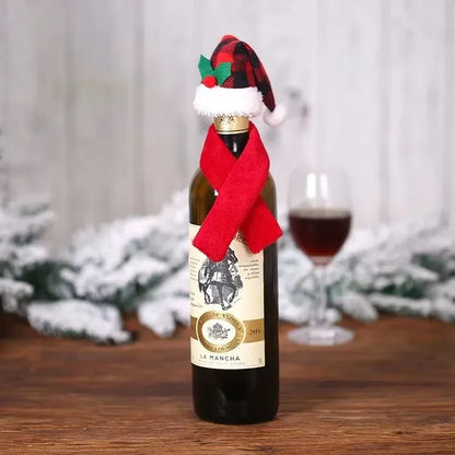 Creative Christmas Wine Bottle Cover Set Velvet Santa & Snowman Decor