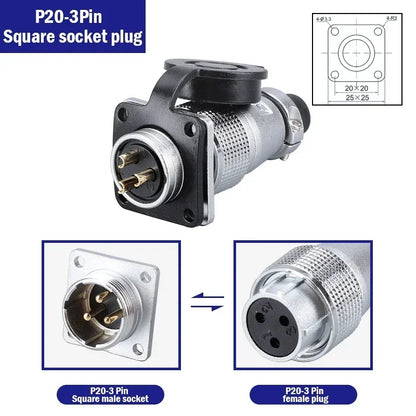 PLS20 WS20 TP20 Aviation Connector 20mm Opening Diameter 2-12 Pin Male Female Circular Plug Socket Metal Shell Waterproof IP67