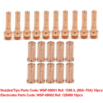 20pcs 125069 Electrodes 1395 /L Nozzles 50A~70A FOR Cebora CP-70 Plasma Cutting Torch Weiding Plasma Cutting Accessories