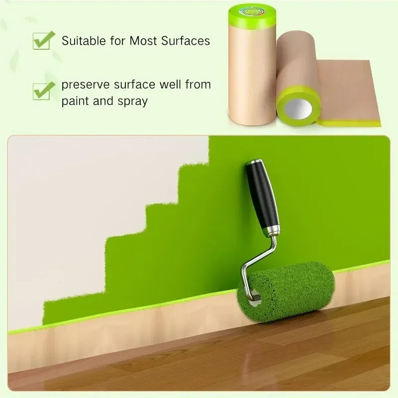Pre-Taped Masking Film for Automotive Paint Cabinet Furniture Dust Protection 15m