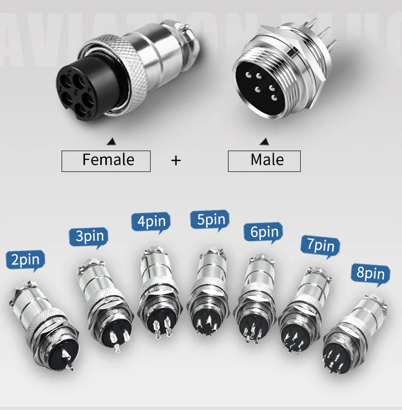 1PCS GX16 Auto Waterproof Connector 2-10 Pins with Power Cable Line Socket Plug — Suitable for Industrial Machinery and Equipment