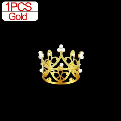 Wholesale Crown Cake Decoration Gold Silver Pearl Crown Topper Mini Princess Headwear Decoration Birthday Wedding Decor Supplies