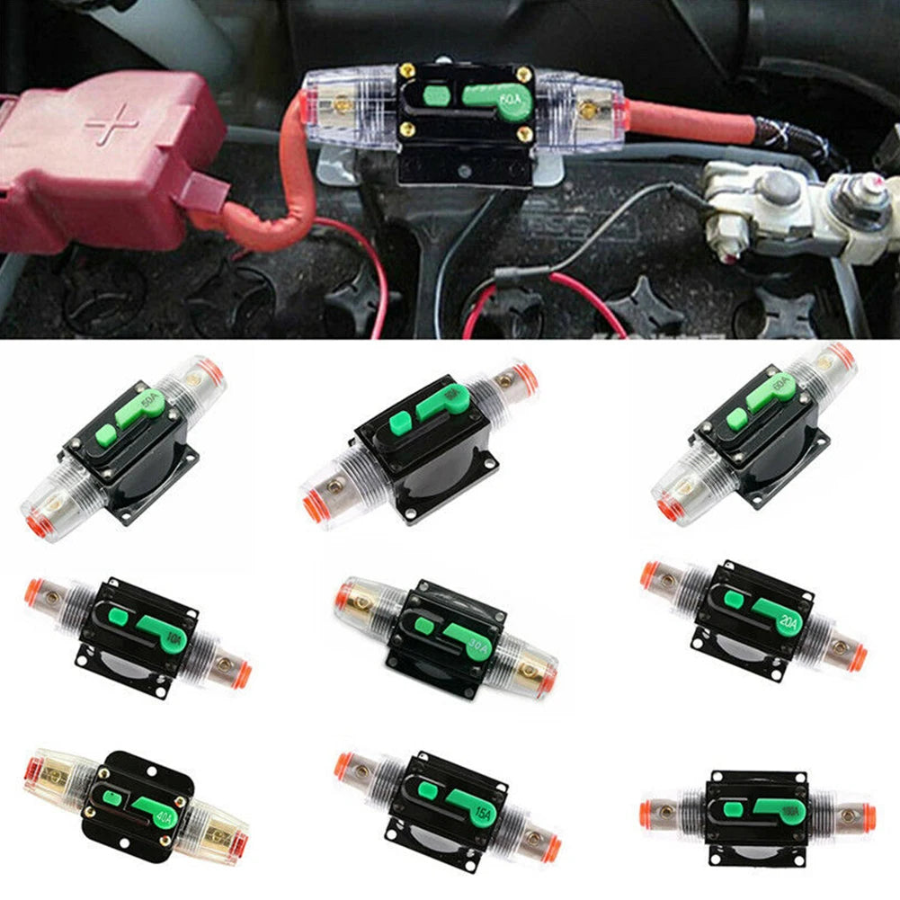 Car Boat 10A to 100A AMP Circuit Breaker Fuse Reset for 12V 24V 48V DC with Waterproof Housing and Manual Reset for Overload