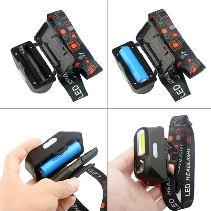 Powerful Portable XPE+COB Headlamp LED Head Flashlight Type-C Rechargeable Outdoor Waterproof Fishing Camping Hiking Headlight