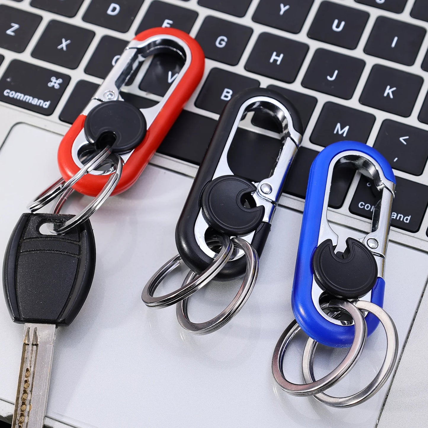 Men Stainless Steel Keychain Hook Carabiner Bottle Opener Double Ring