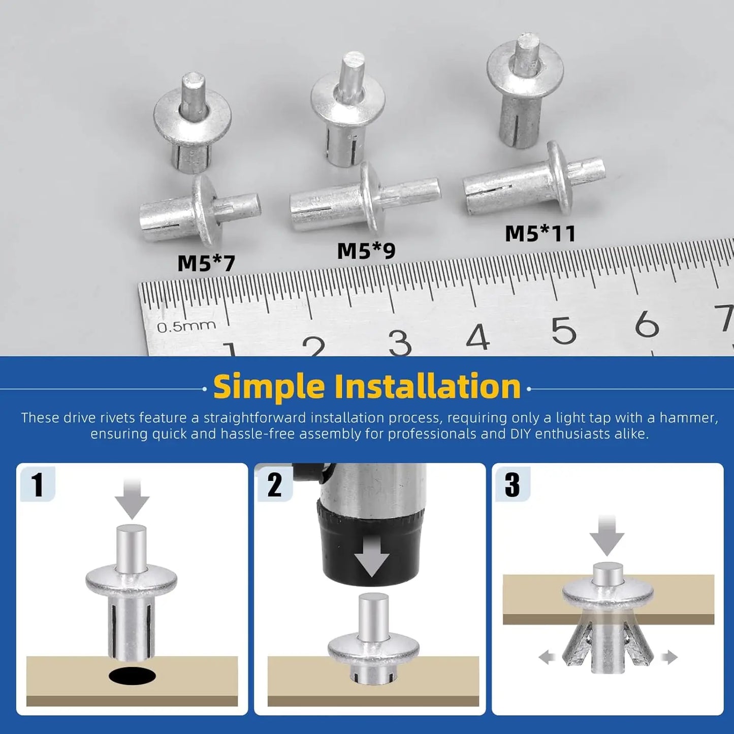 Hammer Drive Expansion Rivets — Percussion Aluminum Nail Head Knock Type Tapping Screw Fastener